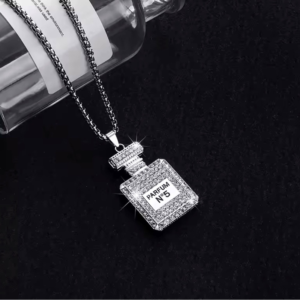 18k White Gold Perfume Number 5 Sweater Necklace With Natural Zircon Inlay